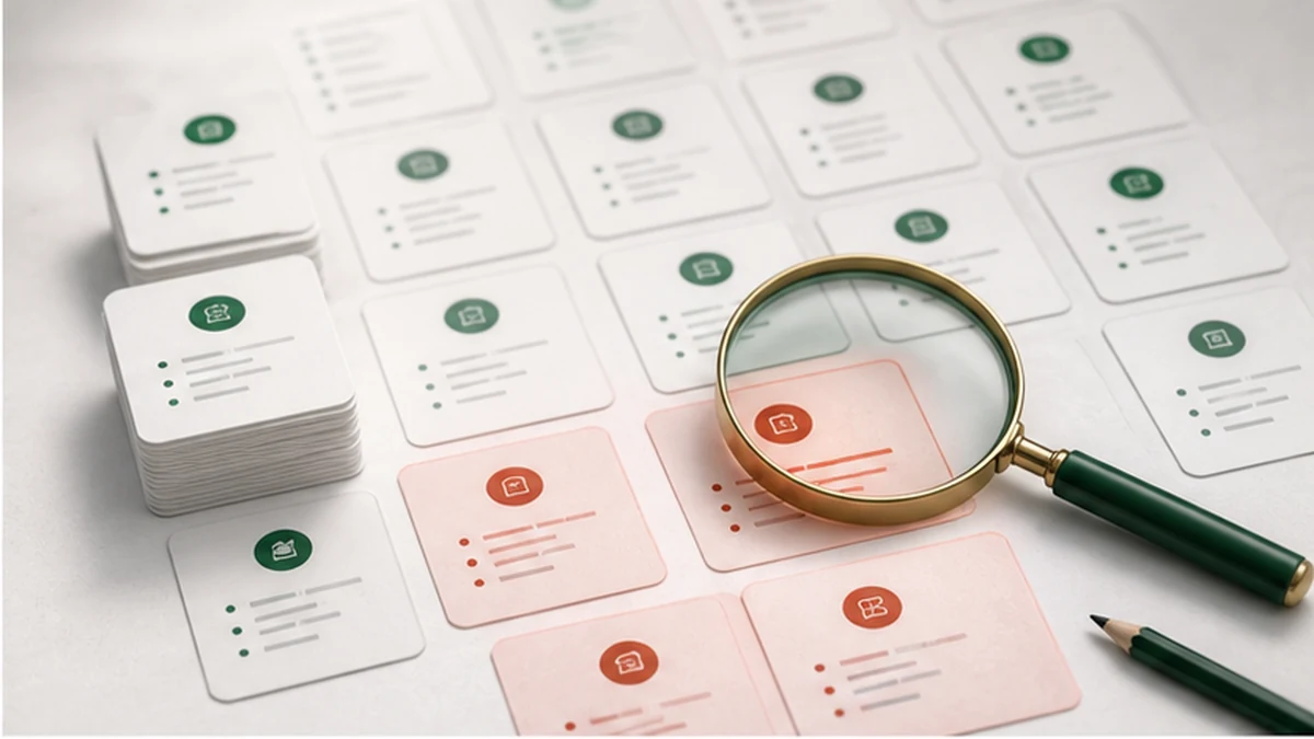 Abstract SIE question practice cards with a magnifier and highlighted weak-area cluster