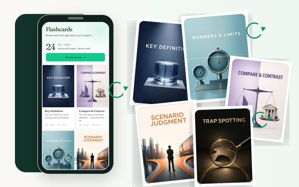 PrepScore SIE flashcards app with real deck cover art for rule review